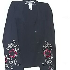 Embroidered Black Blazer with Floral Accents
